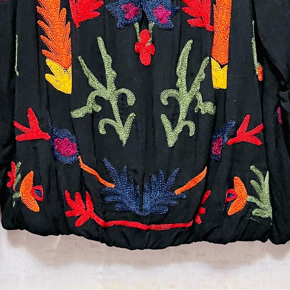 LAURIE FELT Black Peasant Blouse with Multicolor Floral Embroidery - Picture 4 of 16